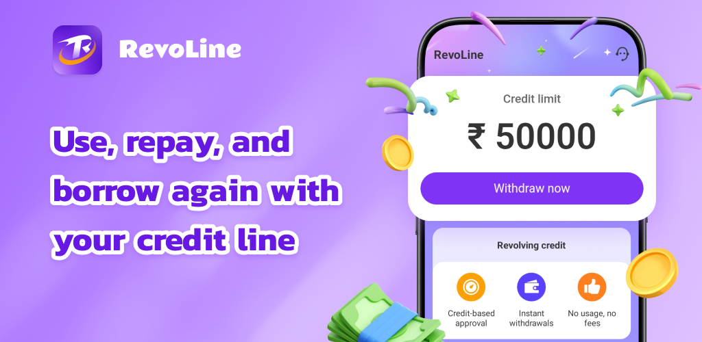 RevoLine marketing visual — phone mockup and product story
